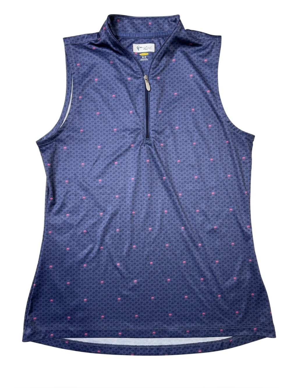 {Greg Norman} Blue Pink Sleeveless Quarter Zip Tank Top Golf Polo Shirt WAT50